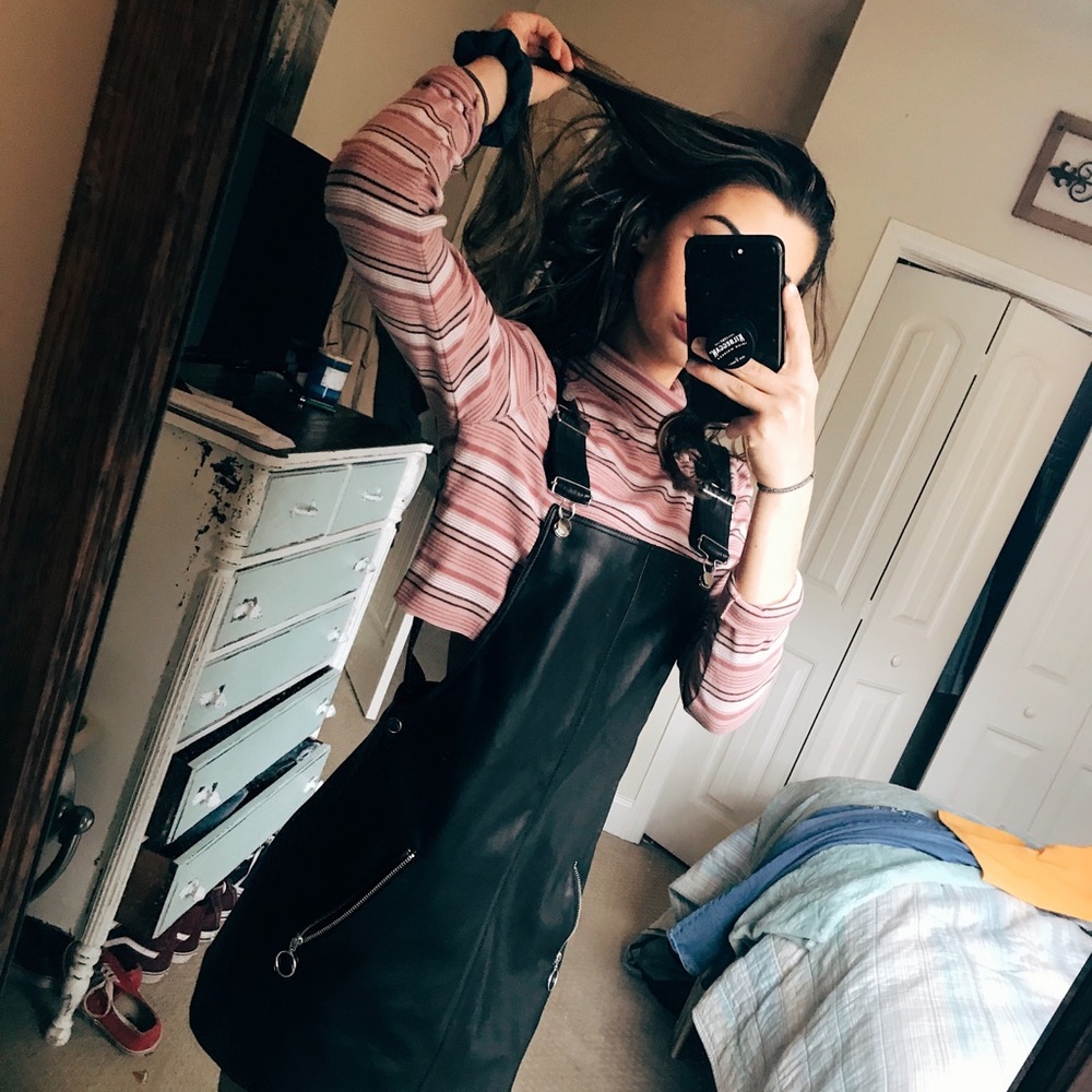 Striped Crop Top & Faux Overall Dress